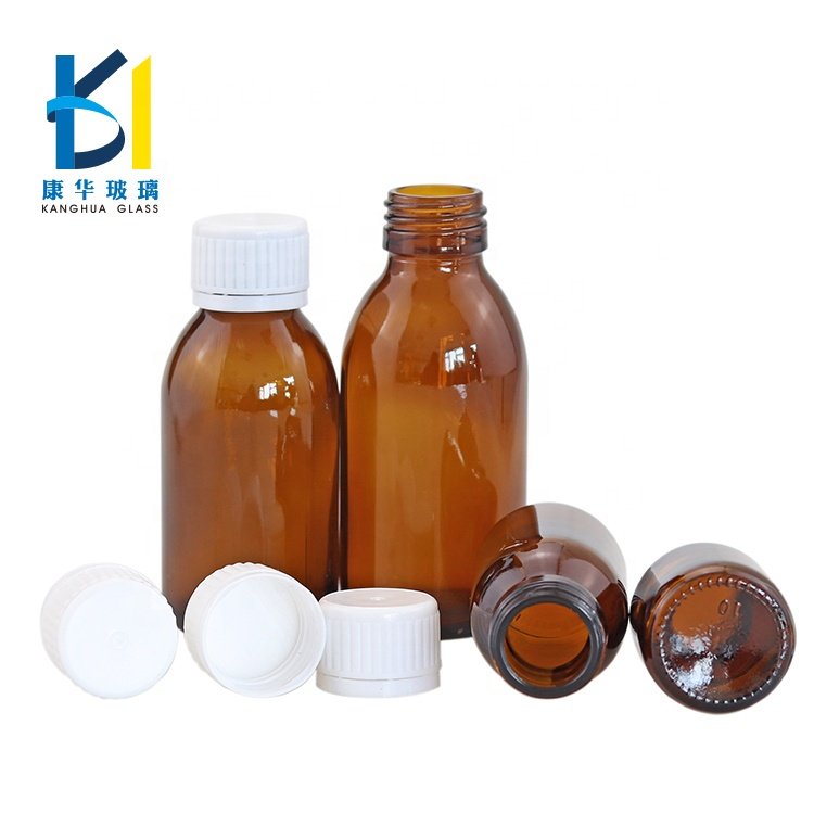 Wholesale 50ml Cylinder Medicine Amber Syrup Glass Bottle With Plastic Cap