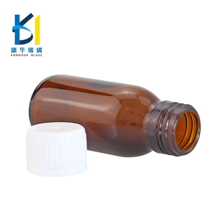 Wholesale 50ml Cylinder Medicine Amber Syrup Glass Bottle With Plastic Cap