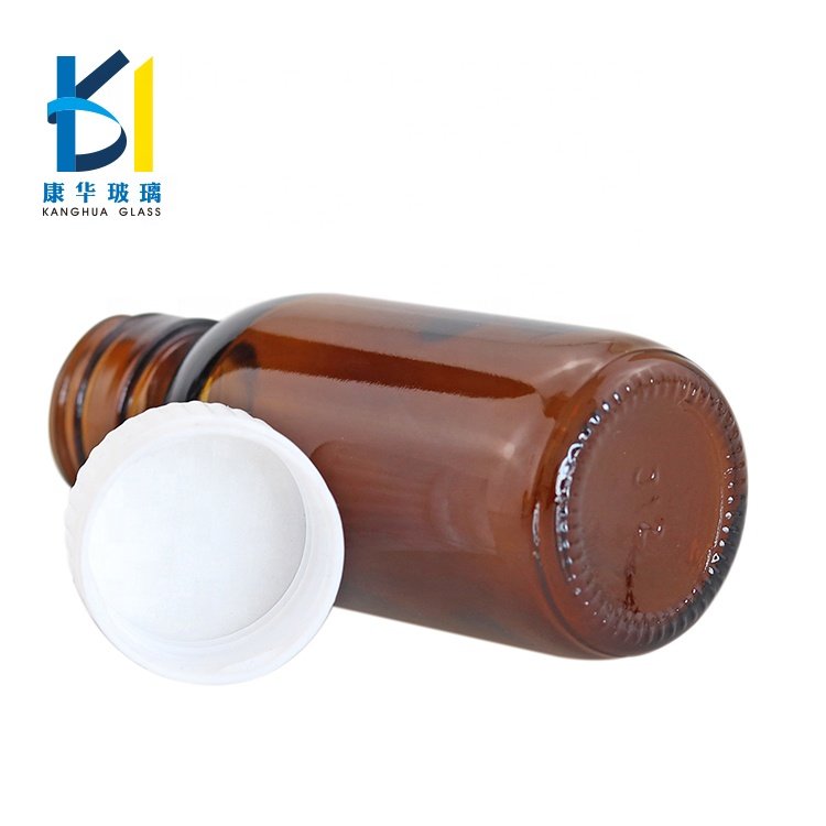 Wholesale 50ml Cylinder Medicine Amber Syrup Glass Bottle With Plastic Cap