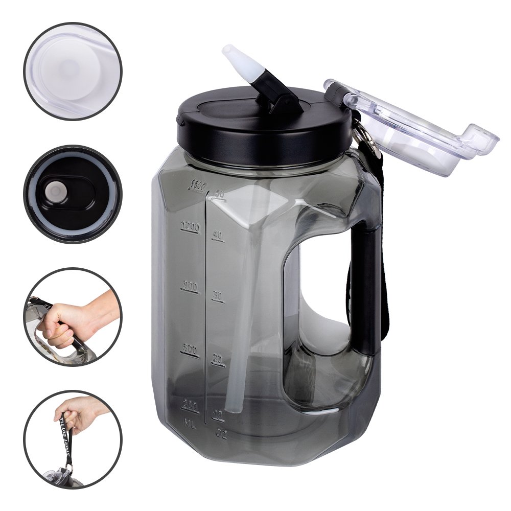 1 Gallon Water Bottle With Straw Motivational Large Water Bottle Gym Water jug with scale PETG material