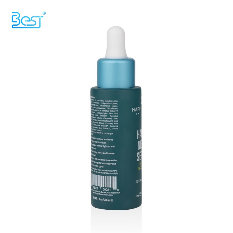 luxury cosmetic packaging 1oz 30ml 50ml 60ml 80ml 100ml 120ml cylinder matte blue green white glass serum oil dropper bottle