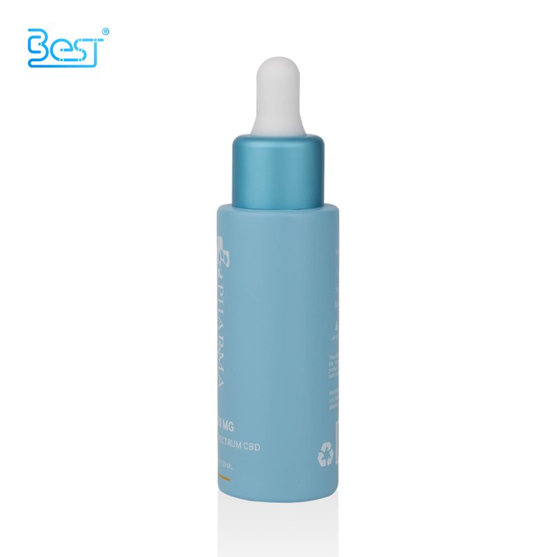 luxury cosmetic packaging 1oz 30ml 50ml 60ml 80ml 100ml 120ml cylinder matte blue green white glass serum oil dropper bottle