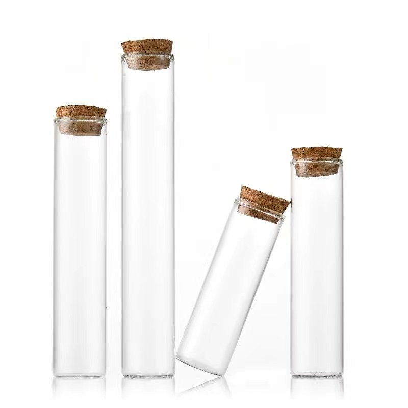 Tubular Straight Mouth High Borosilicate Glass Bottle Empty Refillable Storage Glass Tube bottle With Cork Stopper