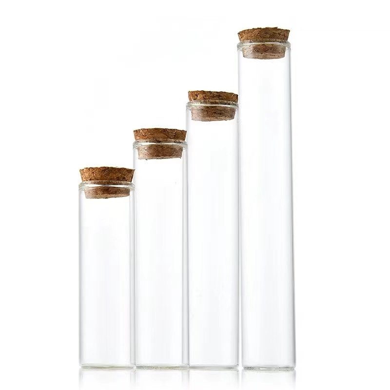 Tubular Straight Mouth High Borosilicate Glass Bottle Empty Refillable Storage Glass Tube bottle With Cork Stopper