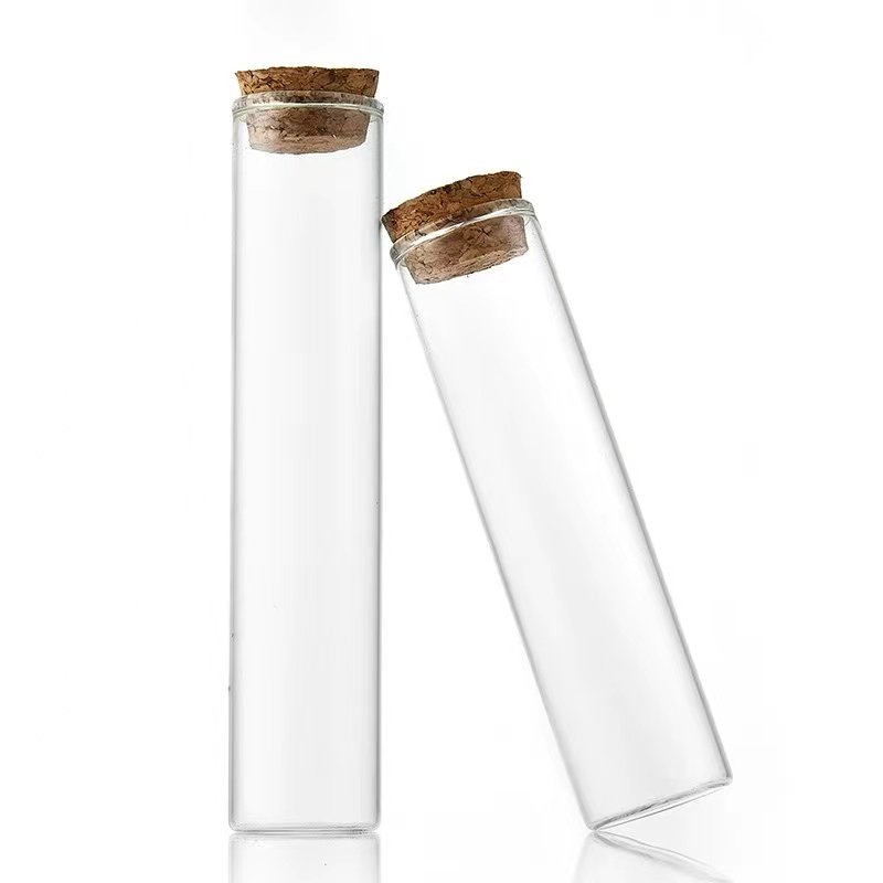 Tubular Straight Mouth High Borosilicate Glass Bottle Empty Refillable Storage Glass Tube bottle With Cork Stopper