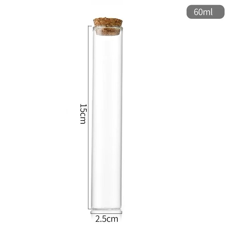 Tubular Straight Mouth High Borosilicate Glass Bottle Empty Refillable Storage Glass Tube bottle With Cork Stopper