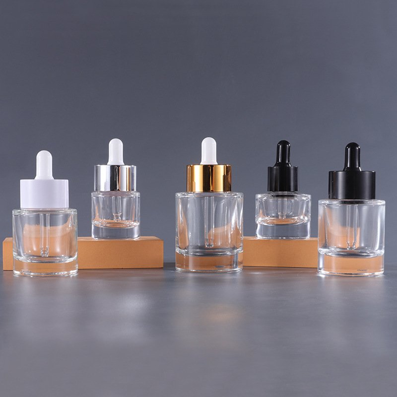 Wholesale Dark Green Oil Dropper Bottle 15ml 20ml 30ml 40ml 50ml Flat Shoulder Round Serum Glass Bottles With Dropper Cap