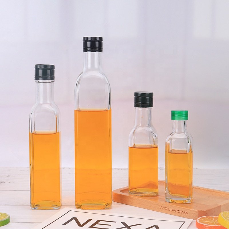 Bulk 250ml 500ml 750ml Empty Square Glass Bottle For Olive Oil Clear Dark Green Marasca Amber Dorica Cooking Oil Glass Bottles
