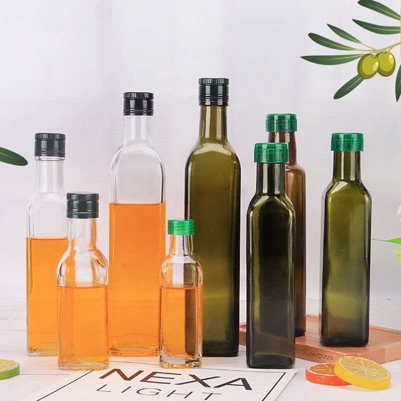 Bulk 250ml 500ml 750ml Empty Square Glass Bottle For Olive Oil Clear Dark Green Marasca Amber Dorica Cooking Oil Glass Bottles