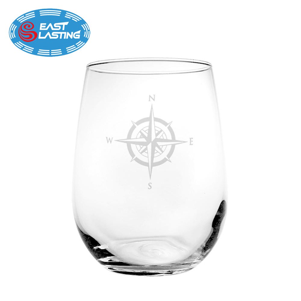 High quality classic decal design stemless tumbler glass wine goblet glass