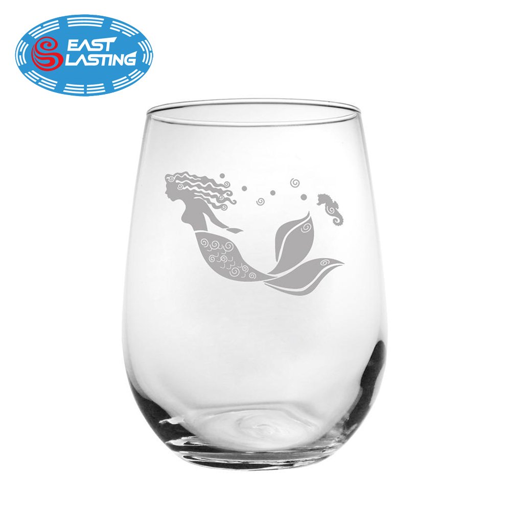 High quality classic decal design stemless tumbler glass wine goblet glass