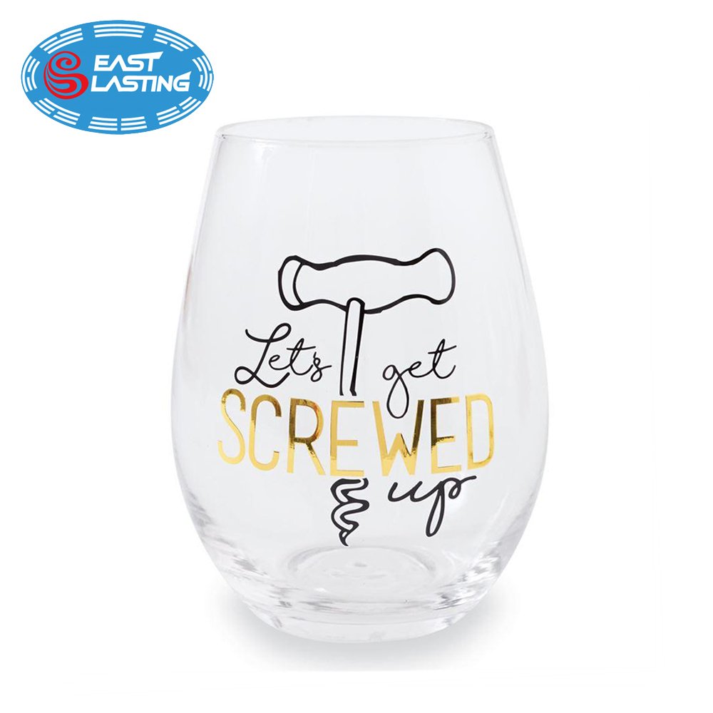 High quality classic decal design stemless tumbler glass wine goblet glass
