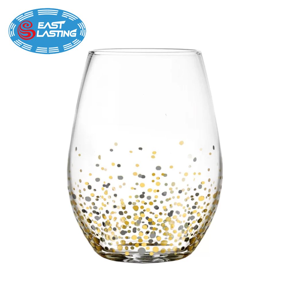 High quality classic decal design stemless tumbler glass wine goblet glass