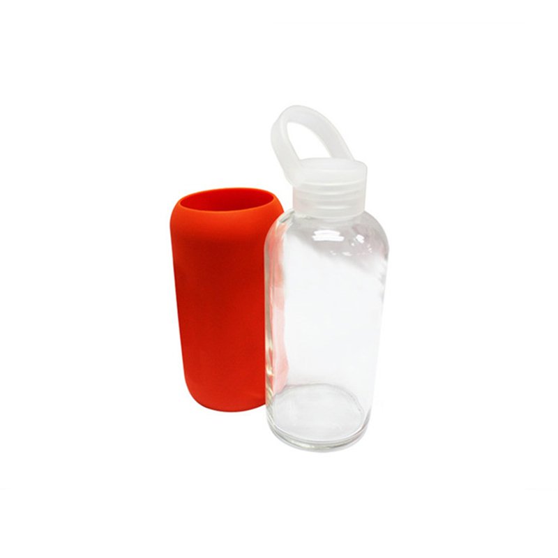 Hot selling 350ml 420ml 500ml 600ml borocillicate clear glass drinking water bottle with protective silicone sleeve