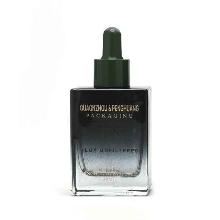 Customized Spray Painted Serum Packaging Gradient Black 30ml 50ml Dropper Essential Oil Rectangle Glass Bottle with Dropper