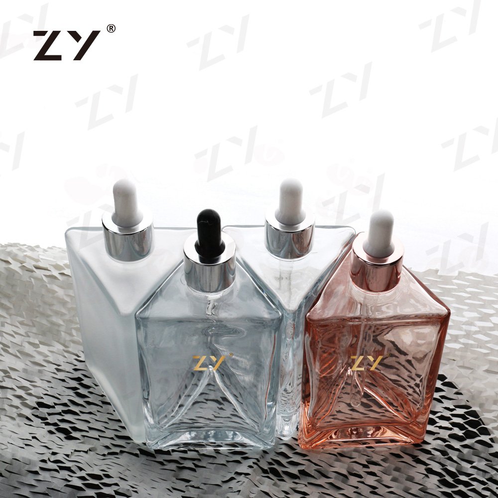 Child Resistance 15ml 1oz 30ml Luxury Square Purple Gold Pump Glass Bottle For Eye Serum Essential Oil Dropper Bottles Bulk