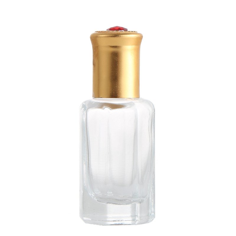 3ml Octagonal Perfume Essential Oil Glass Roll On Attar Bottle Clear With Golden Plated Cap pasted with colorful beads