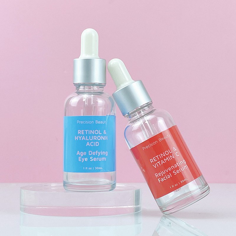 Customize 30ml colored essence oil macaron color hair oil serum dropper glass bottle 1oz for cosmetic packaging
