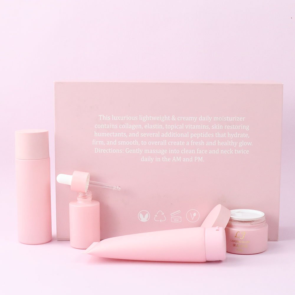 Custom Logo Pink Corrugated Cardboard Paper Packaging Box Postal Shipping Box for skincare glass bottle set