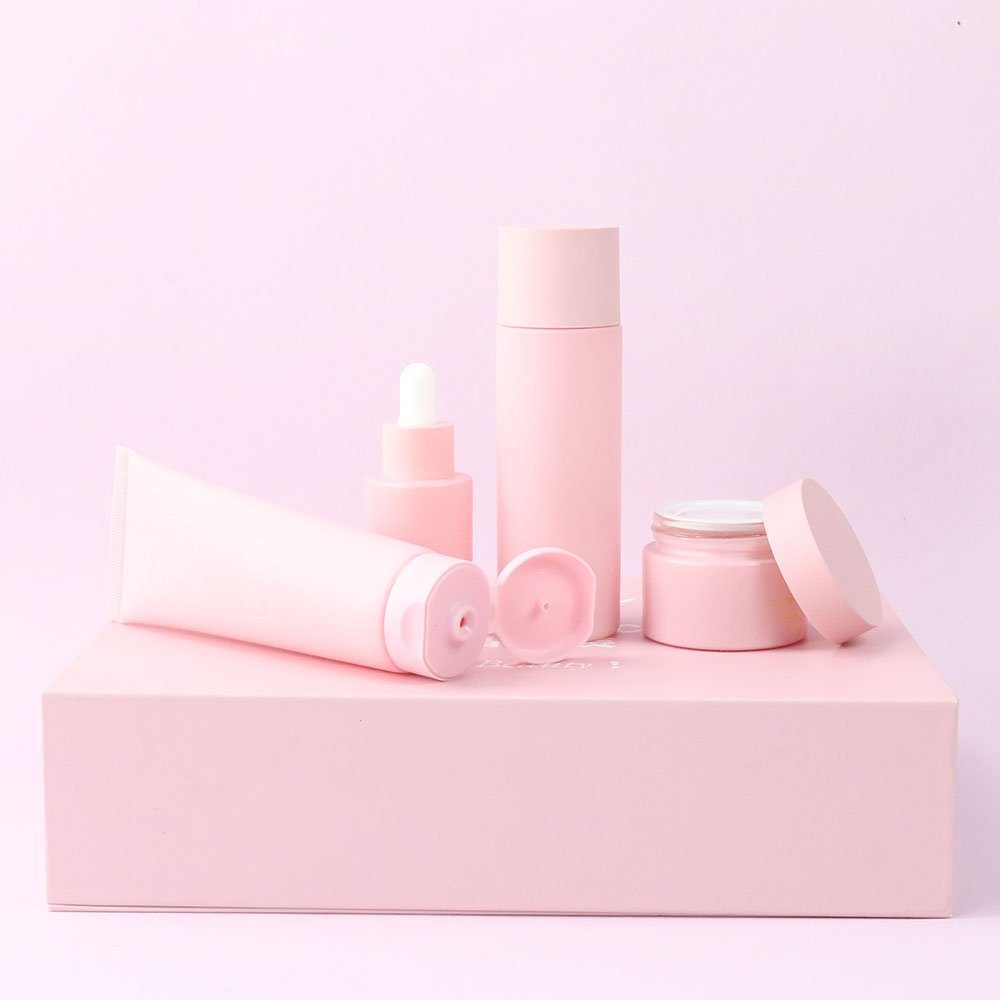 Custom Logo Pink Corrugated Cardboard Paper Packaging Box Postal Shipping Box for skincare glass bottle set
