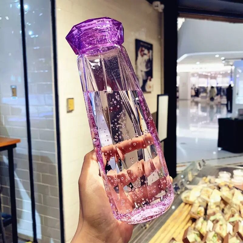 Crystal Infused Gem Water Bottle Wellness 500ml Glass water bottle wholesale Coloured stone glass water bottle
