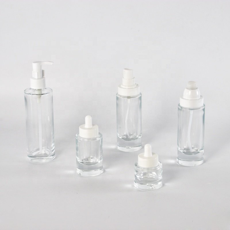 Flat shoulder 15ml Skin care dropper glass bottle 30ml Straight round essence thick bottom cosmetic bottle