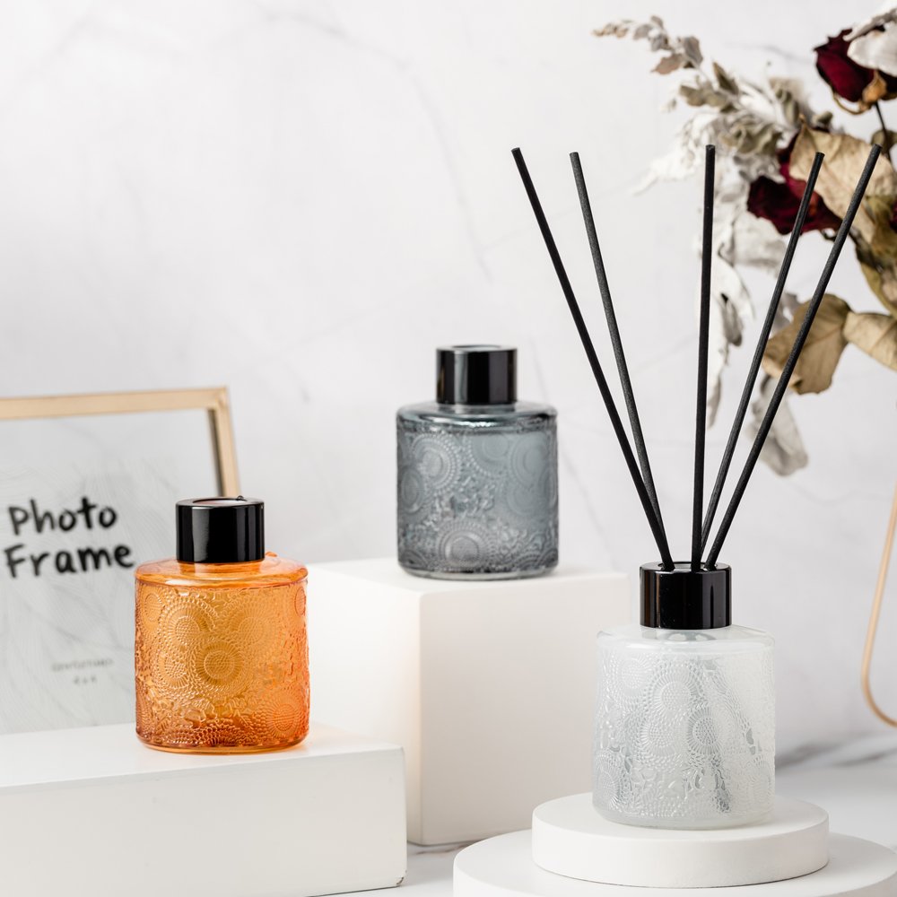 Home Aroma Reed Diffuser Glass Bottle 100ml Room Diffuser Premium Embossed Jar Reed Diffuser
