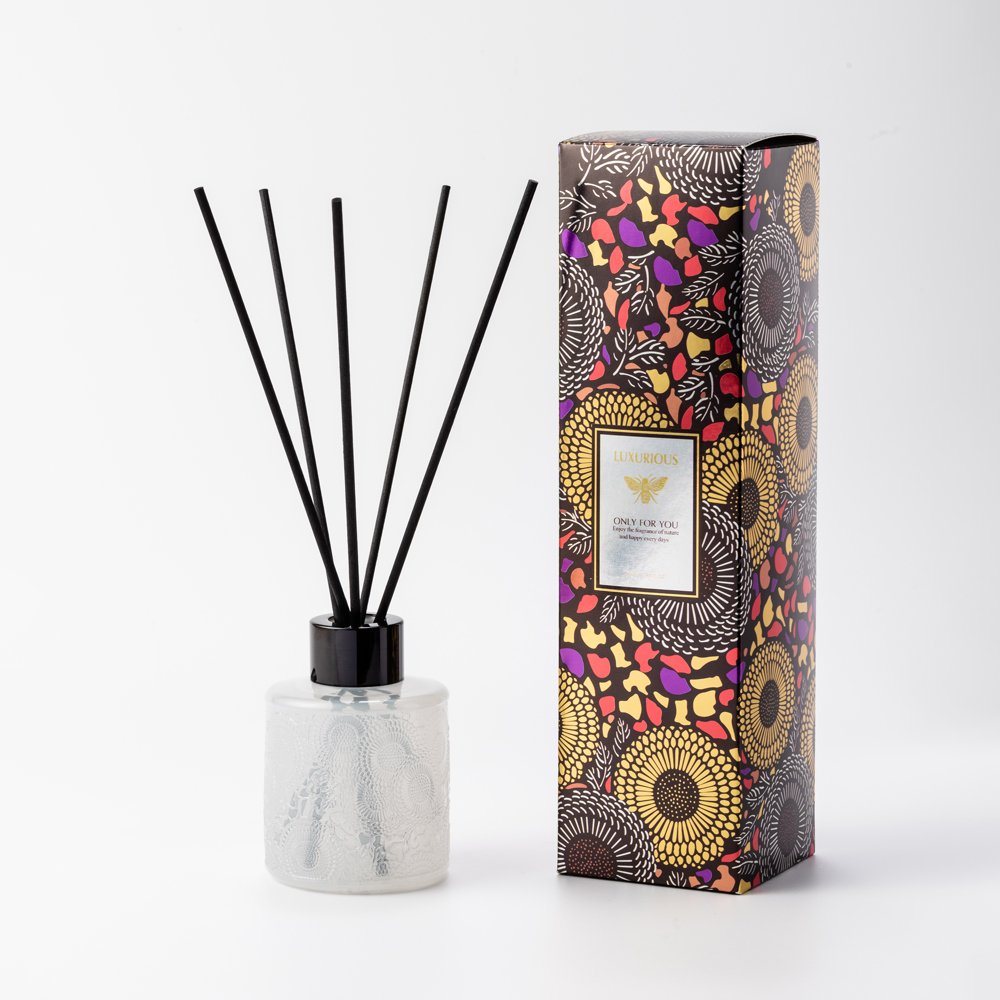 Home Aroma Reed Diffuser Glass Bottle 100ml Room Diffuser Premium Embossed Jar Reed Diffuser