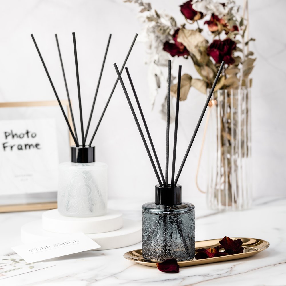 Home Aroma Reed Diffuser Glass Bottle 100ml Room Diffuser Premium Embossed Jar Reed Diffuser