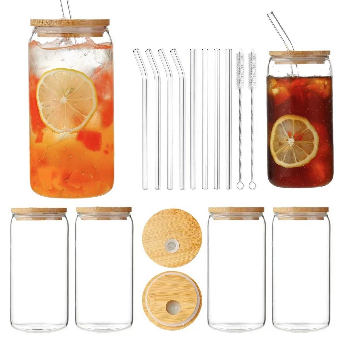 libbey glass cup beer can clear blank with bamboo Lid and Straw 12oz 16oz 20oz no MOQ