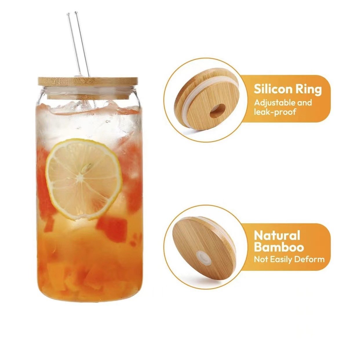 libbey glass cup beer can clear blank with bamboo Lid and Straw 12oz 16oz 20oz no MOQ