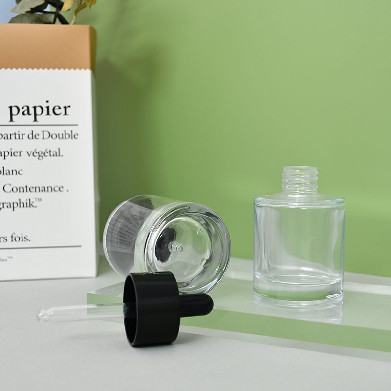 Thick bottom 50ml 1oz 30ml luxury cosmetic packaging hair oil serum bottle dropper glass bottle with box