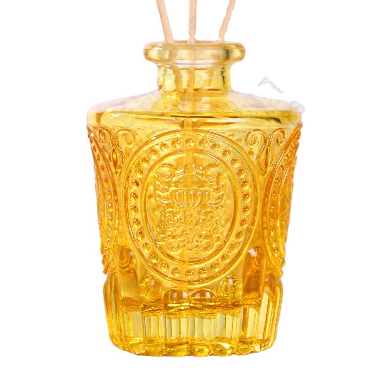 In stock 100ml cut embossed logo custom color paint reed diffuser glass bottle with Aromatherapy stick