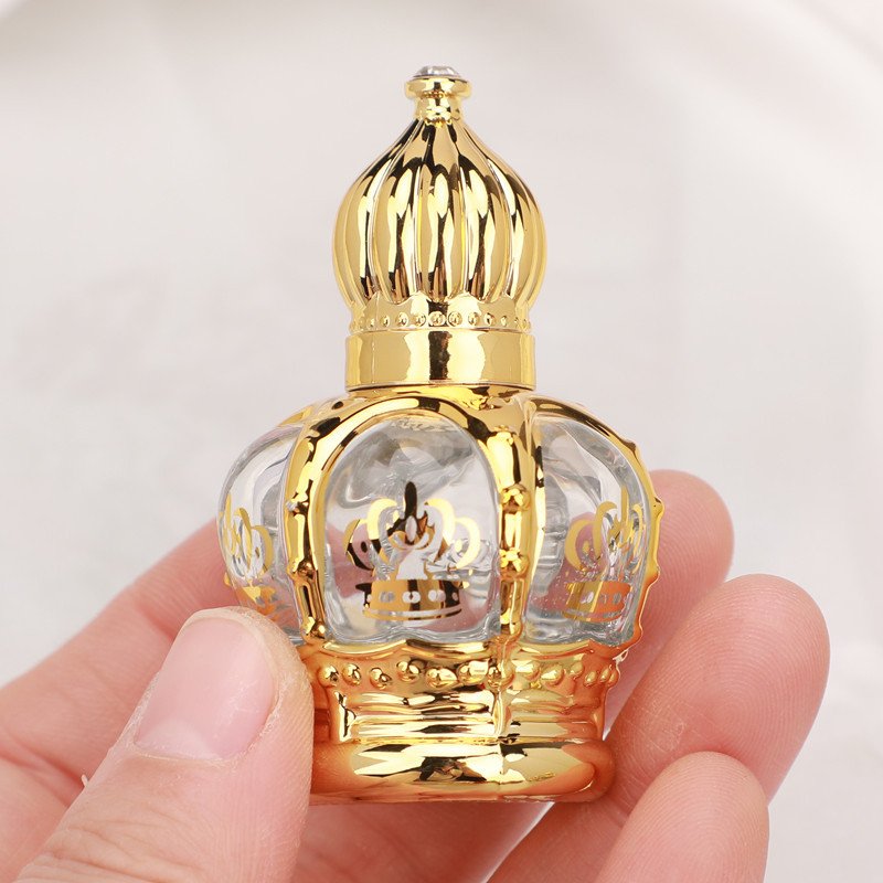 15ml Gold Plating Roll On Glass Bottle With Crown UV Cap Roller Essential Oil Ball Bottle Portable Refillable Bottles