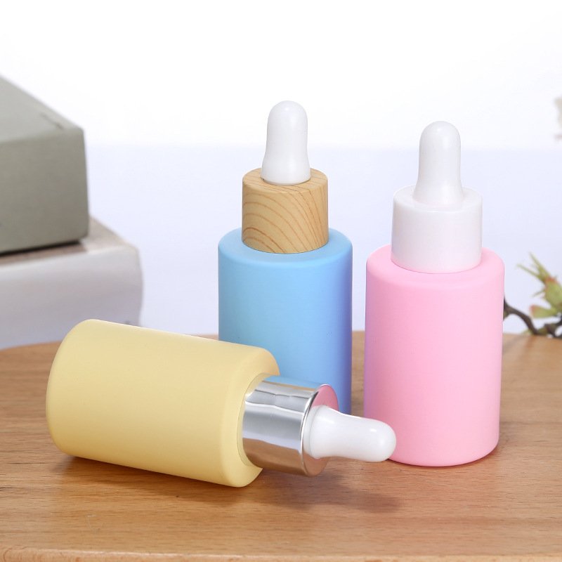 Dropper Glass Bottle Cosmetic Oil Dropper Containers Skin Care Packaging Set Round Shape Ready to Ship 30ml 1oz Pink Blue Yellow