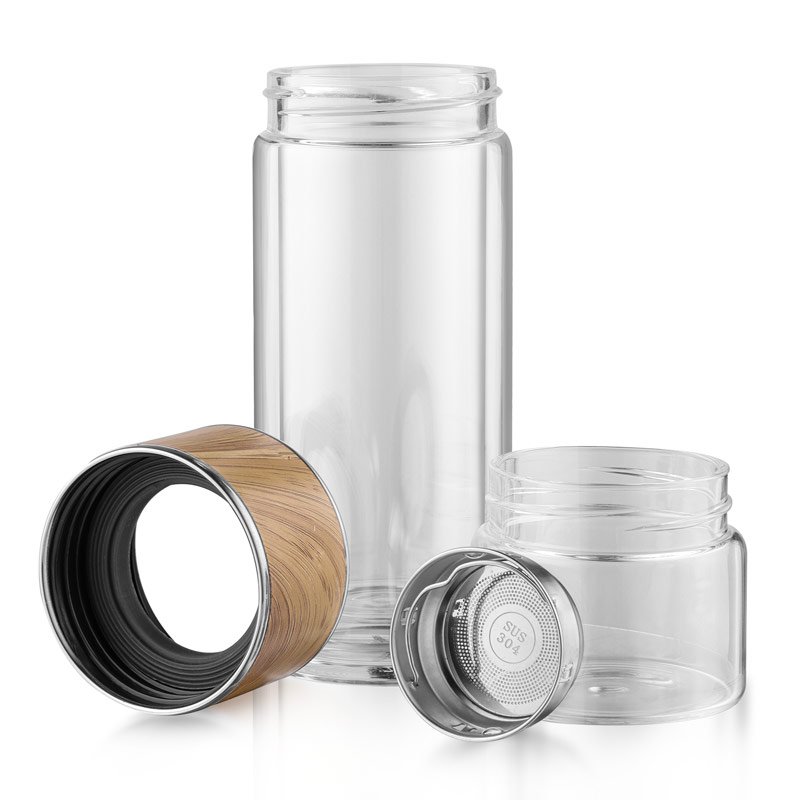 280ML Easy Twist Portable Double Walled Borosilicate Bottle Glass Brewing Tea Water Separator With Customized LOGO