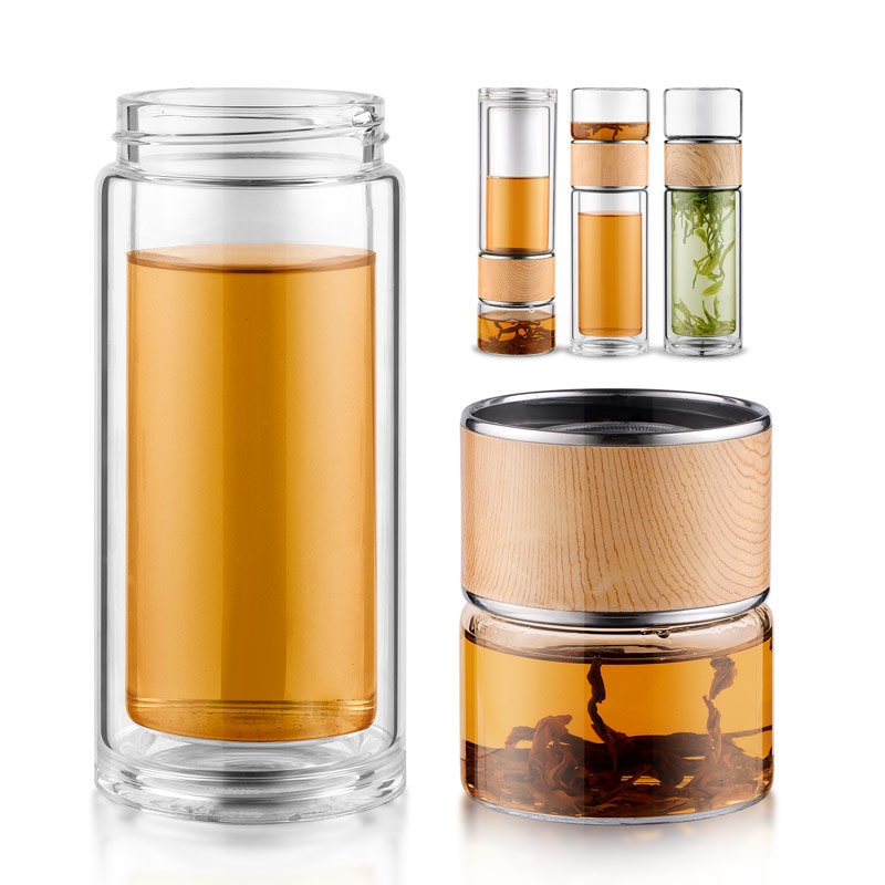 280ML Easy Twist Portable Double Walled Borosilicate Bottle Glass Brewing Tea Water Separator With Customized LOGO