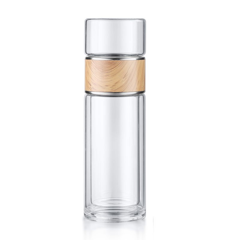 280ML Easy Twist Portable Double Walled Borosilicate Bottle Glass Brewing Tea Water Separator With Customized LOGO