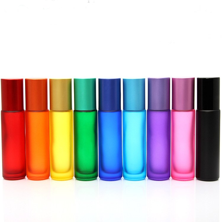 Frosted colored matte black 5ml 10ml perfume essential oil glass roll on bottle with aluminum cap and steel roller ball