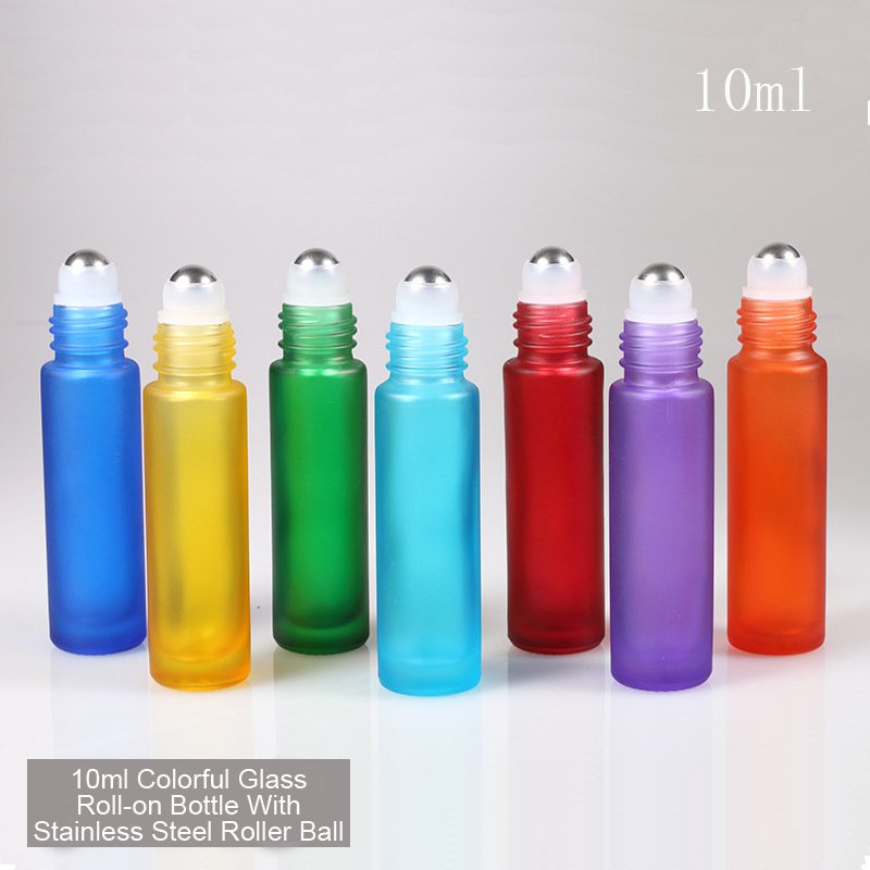 Frosted colored matte black 5ml 10ml perfume essential oil glass roll on bottle with aluminum cap and steel roller ball