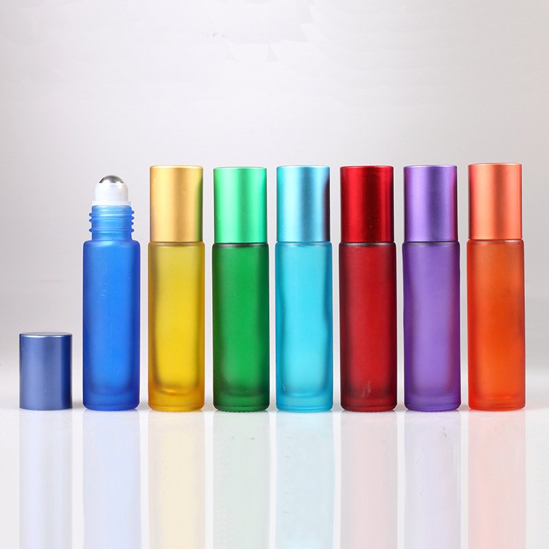 Frosted colored matte black 5ml 10ml perfume essential oil glass roll on bottle with aluminum cap and steel roller ball
