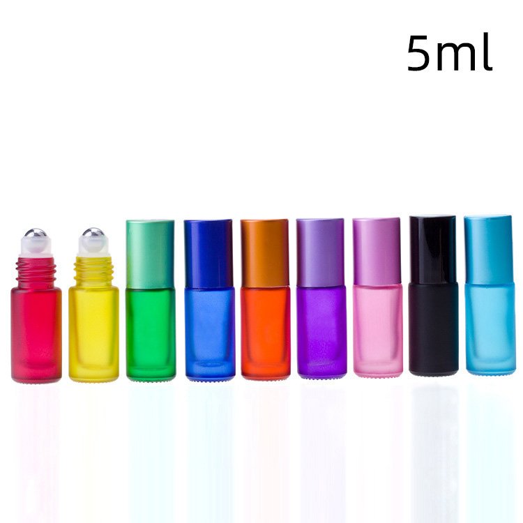 Frosted colored matte black 5ml 10ml perfume essential oil glass roll on bottle with aluminum cap and steel roller ball