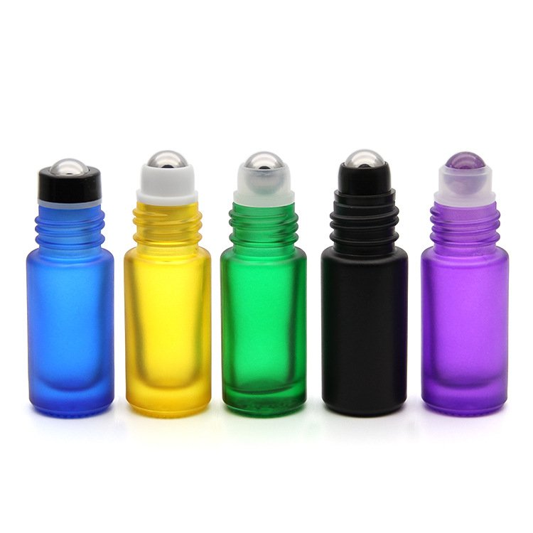 Frosted colored matte black 5ml 10ml perfume essential oil glass roll on bottle with aluminum cap and steel roller ball