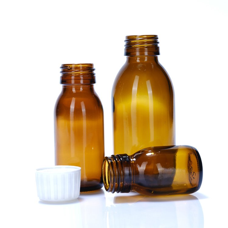 Hot sale 30ml 100ml 150ml 500ml Amber Syrup glass bottle with Lid