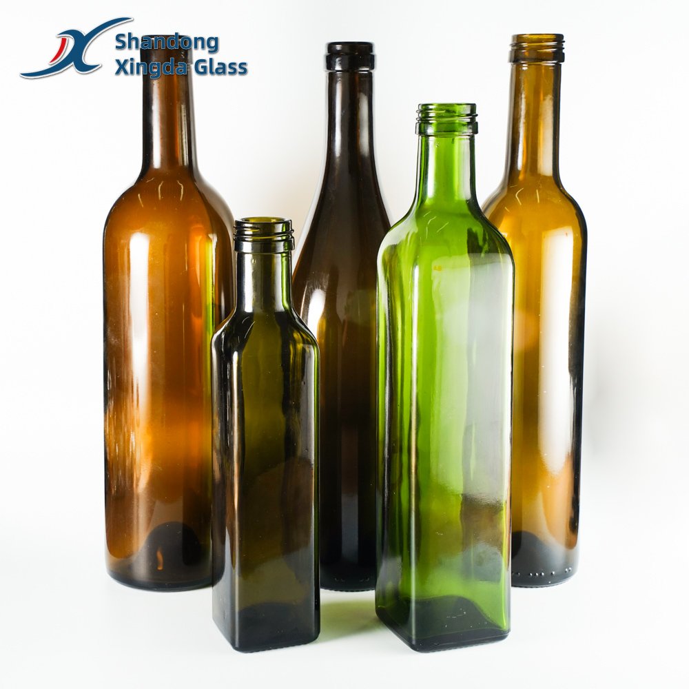 Small MOQ Quick Delivery Food Grade Dark Green Round Square 250ml 500ml 750ml Olive Oil Glass Bottles