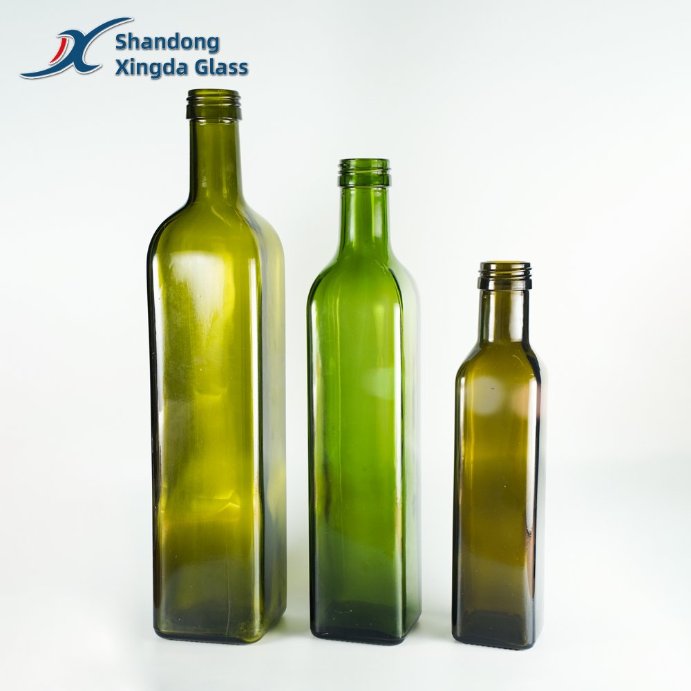 Small MOQ Quick Delivery Food Grade Dark Green Round Square 250ml 500ml 750ml Olive Oil Glass Bottles