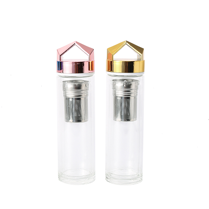 Hot Selling Double Wall Fruit Tea Infuser Glass Water Bottle Bamboo Lid Gym CLASSIC Drinking Cup