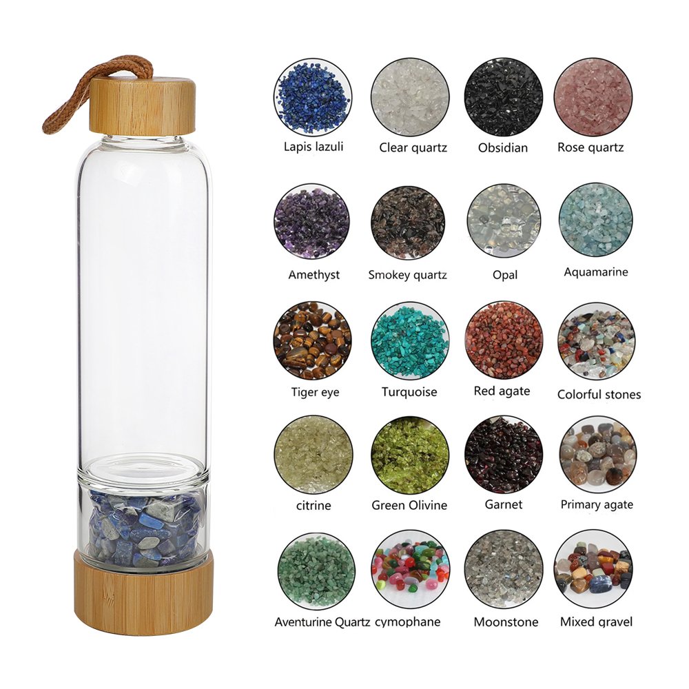 Hot Selling wholesale logo customize natural Crystal Stone Glass Popular Gemstone Water Drinking Bottles