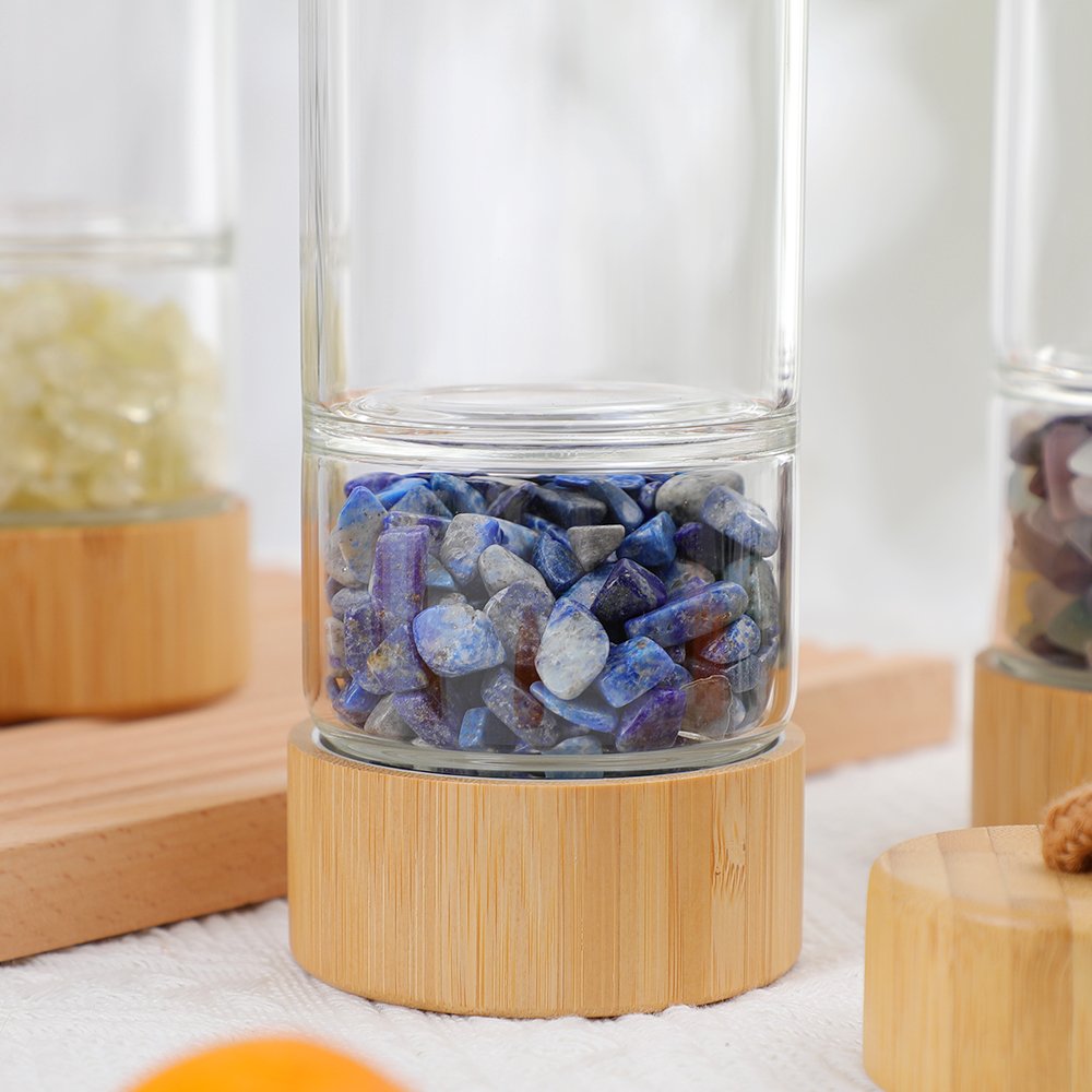 Hot Selling wholesale logo customize natural Crystal Stone Glass Popular Gemstone Water Drinking Bottles