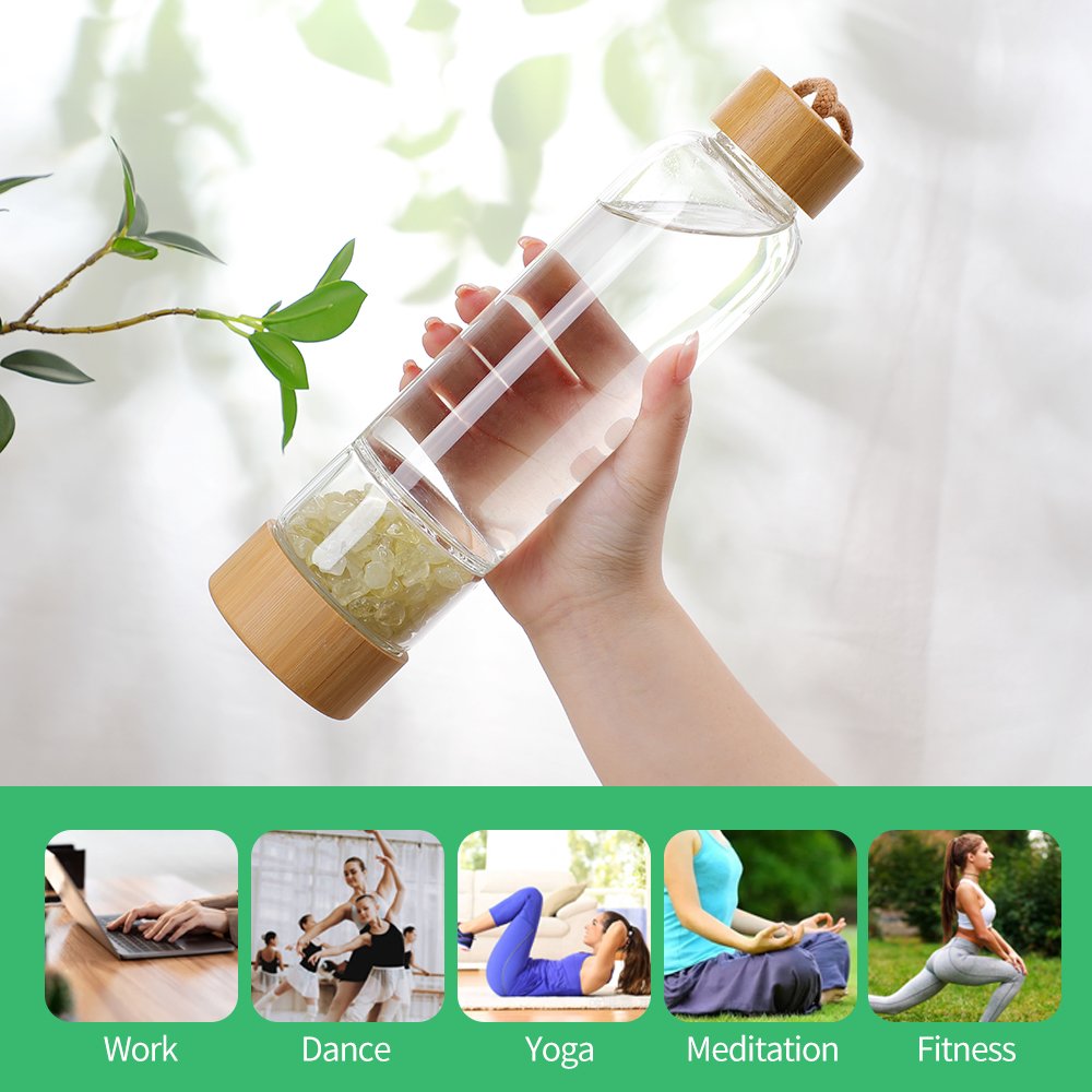 Hot Selling wholesale logo customize natural Crystal Stone Glass Popular Gemstone Water Drinking Bottles